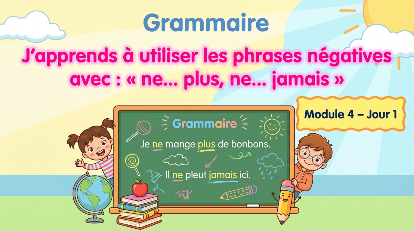 Je ne mange plus de bonbons. Il ne pleut jamais ici.